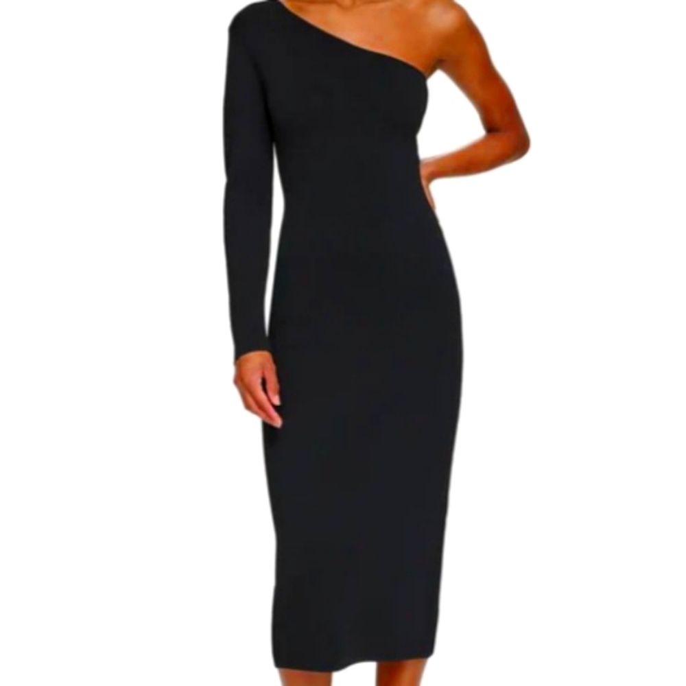 Calvin Klein NWT  Black One Shoulder Midi SweaterDress  Size XL Orig. $149